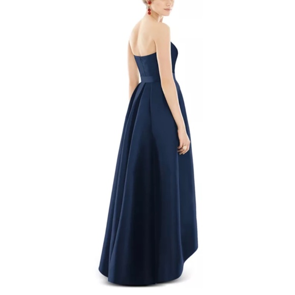 Alfred Sung D699 Strapless High Low Satin Gown Midnight Blue Size 16 - Picture 10 of 11